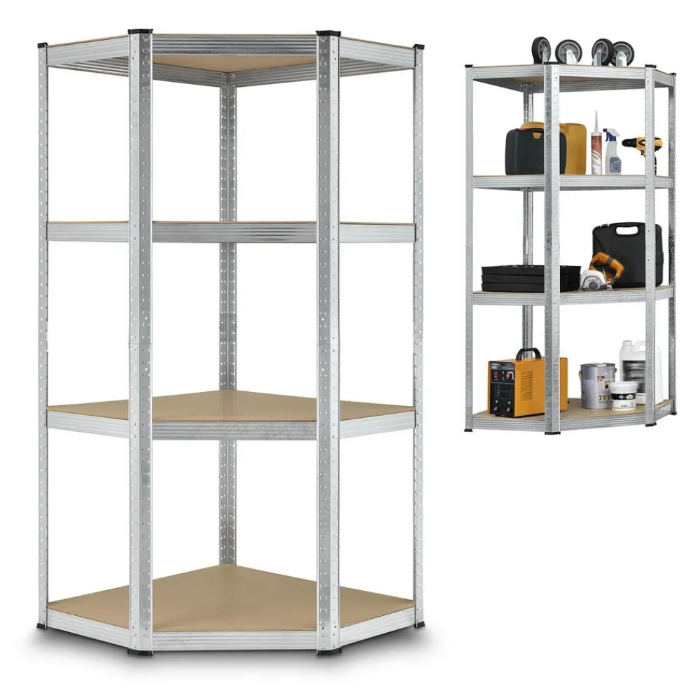 Juskys Lageregal Corner Easy 160 x 75 x 40-75 cm | 320 kg | 4 Böden | Schwerlastregal Metall Silber Clearance