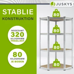 Juskys Lageregal Corner Easy 160 x 75 x 40-75 cm | 320 kg | 4 Böden | Schwerlastregal Metall Silber Clearance