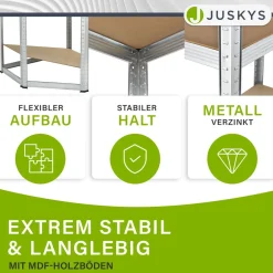 Juskys Lageregal Corner Easy 160 x 75 x 40-75 cm | 320 kg | 4 Böden | Schwerlastregal Metall Silber Clearance