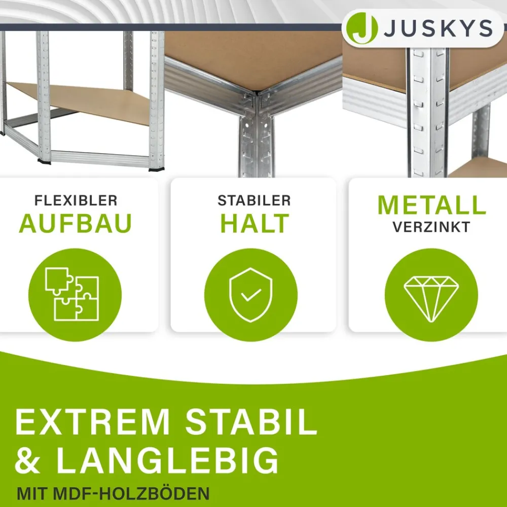 Juskys Lageregal Corner Easy 160 x 75 x 40-75 cm | 320 kg | 4 Böden | Schwerlastregal Metall Silber Clearance