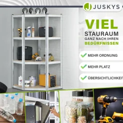 Juskys Lageregal Corner Easy 160 x 75 x 40-75 cm | 320 kg | 4 Böden | Schwerlastregal Metall Silber Clearance