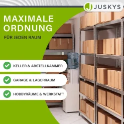 Juskys Lageregal Corner Easy 160 x 75 x 40-75 cm | 320 kg | 4 Böden | Schwerlastregal Metall Silber Clearance