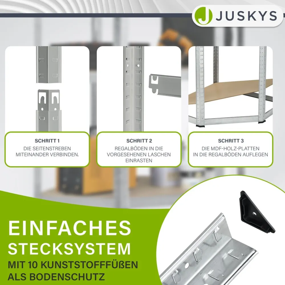 Juskys Lageregal Corner Easy 160 x 75 x 40-75 cm | 320 kg | 4 Böden | Schwerlastregal Metall Silber Clearance
