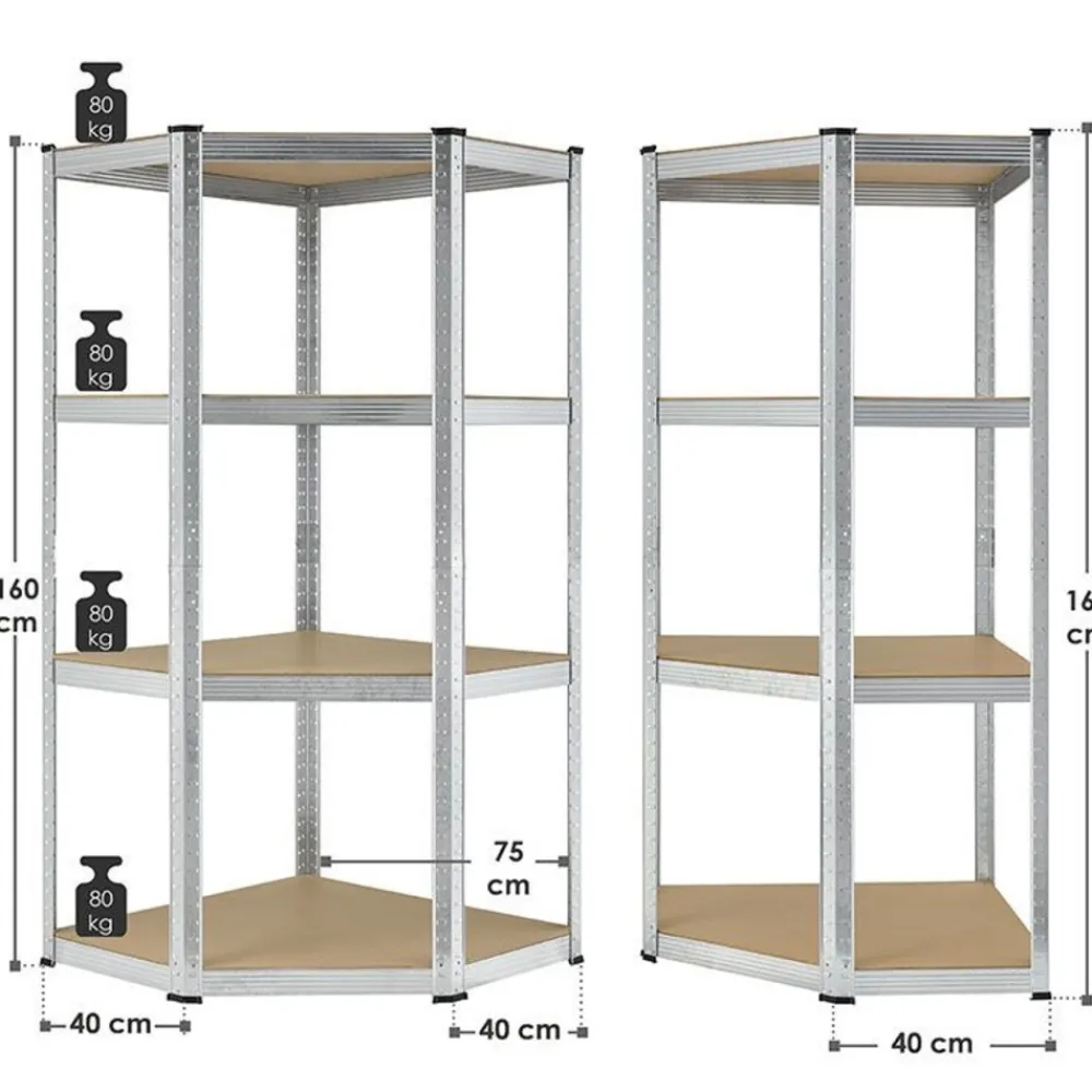 Juskys Lageregal Corner Easy 160 x 75 x 40-75 cm | 320 kg | 4 Böden | Schwerlastregal Metall Silber Clearance