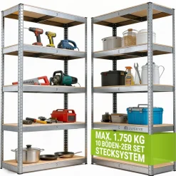 Juskys Lagerregal Basic 2er Set 180x90x40 cm – Metall Schwerlastregal, 10 Böden, 1750 kg, verzinkt Online