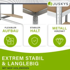 Juskys Lagerregal Basic 200x100x60 cm – Metall Schwerlastregal, 5 Böden, 875 kg, verzinkt Silber Sale