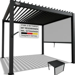 Lamellendach Tahiti 3x3 m inkl. Seitenwand 3 m - Stahl Pergola - Terrassenüberdachung stabil - Anthrazit ^ Juskys Hot
