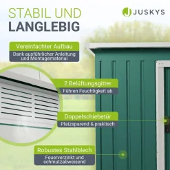 Juskys Metall Gerätehaus Geräteschuppen M mit Pultdach, Schiebetür & Fundament 4m³ grün Hot