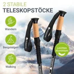 Nordic Walking Stöcke - Alu Teleskop Wanderstöcke, leicht, ausziehbar, Tasche - Schwarz ^ Juskys Discount