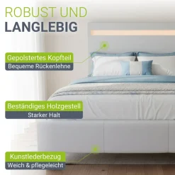 Polsterbett Paris – Bettgestell inkl. LED-Beleuchtung & Lattenrost ^ Juskys Clearance