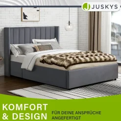 Polsterbett Savona mit Stauraum, H3 Matratze, Samt-Bezug, bis 250kg - ^ Juskys