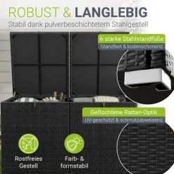 Polyrattan Auflagenbox Ikaria 950 L mit Deckel & Innenplane – Garten Kissenbox Gartenbox ^ Juskys Best