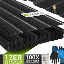 Juskys ® Profilblech - 12er Set, 129x45 cm, 0,23 mm, verzinkter Stahl, UV-beständig, hohe Tragfähigkeit, mit vorgebohrten Löchern Anthrazit Discount