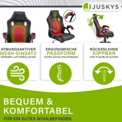Juskys Racing Schreibtischstuhl Bürostuhl Montreal Rot schwarz Clearance