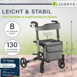 Juskys Rollator Vital faltbar, leicht & höhenverstellbar aus Aluminium bis 130 kg mit Sitz Grau schwarz Best