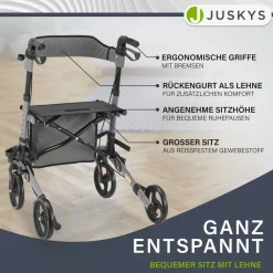 Juskys Rollator Vital faltbar, leicht & höhenverstellbar aus Aluminium bis 130 kg mit Sitz Grau schwarz Best