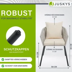 Rope Stühle 2er Set - mit Seilgeflecht & Polster - wetterfest & bis 160 kg belastbar - hell ^ Juskys Best