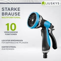 Juskys Schlauchtrommel Basic mit 30 m Wasserschlauch, Multifunktionsbrause und Halterung – Blau Grau Rot Sale