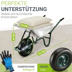 Schubkarre Garden - 100 Liter - 250 kg - Luftreifen mit Metall Felge - Wanne verzinkt ^ Juskys Outlet