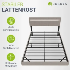 Juskys Schwebebett Lissabon 140 x 200 cm - Schwebendes Design, Integrierte LED-Beleuchtung - beige Weiß