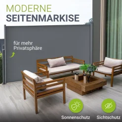 Seitenmarkise Dubai ausziehbar blickdicht, Sichtschutz Garten, Terrasse anthrazit ^ Juskys Outlet