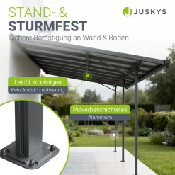 Terrassendach Borneo 5x3 m Aluminium mit Doppelstegplatten Terrassenüberdachung Dunkelgrau ^ Juskys