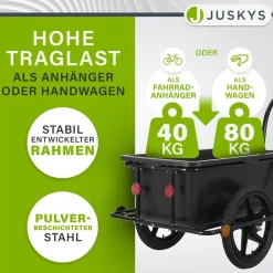 Transportanhänger Fahrradanhänger 90 Liter - Lastenanhänger mit Kupplung, Deichsel & Plane ^ Juskys