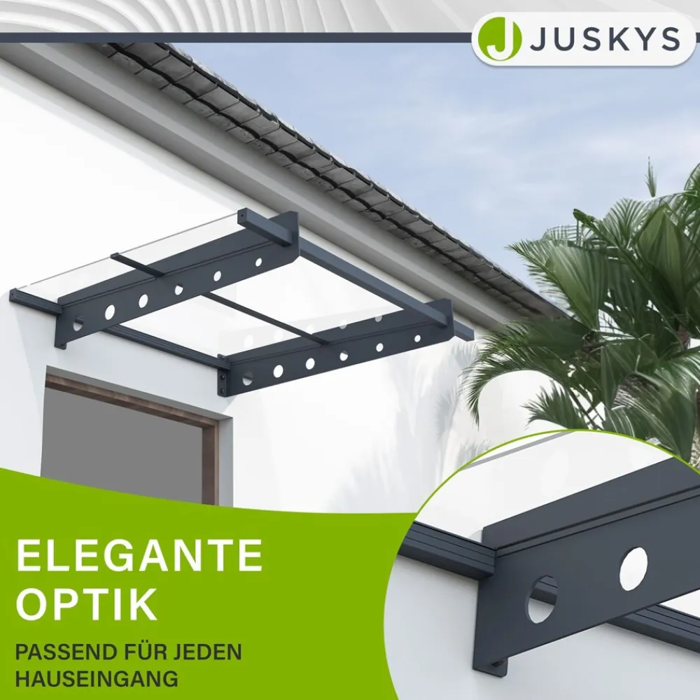Vordach Manila Dunkelgrau – Pultvordach Acryglas, Stahl – für Tür & Eingangsbereich ^ Juskys Discount