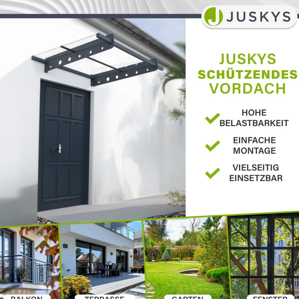 Vordach Manila Dunkelgrau – Pultvordach Acryglas, Stahl – für Tür & Eingangsbereich ^ Juskys Discount