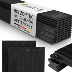 WPC Terrassendielen 2 m² – 220 cm Dielen, wetterfest inkl. Unterkonstruktion – ^ Juskys