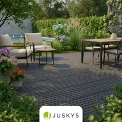 WPC Terrassendielen 2 m² – 220 cm Dielen, wetterfest inkl. Unterkonstruktion – ^ Juskys