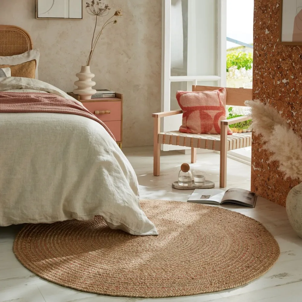 KADIMA DESIGN Jute-Teppich uni Ø180 cm - EDEN | Braun-Rosa Clearance