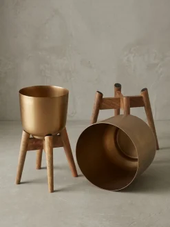 KADIMA DESIGN Alu-und-Holz Pflanzenkübel Set in Gold/Braun, modern & elegant, für stilvolle Inneneinrichtung Best