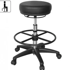 Arbeitshocker Livorno: Höhenverstellbar, Kunstleder-Sitzfläche, Kunststoff-Fußkreuz, drehbare Fußablage, 120 kg Belastbarkeit. ^ KADIMA DESIGN Online