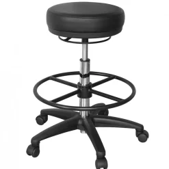 Arbeitshocker Livorno: Höhenverstellbar, Kunstleder-Sitzfläche, Kunststoff-Fußkreuz, drehbare Fußablage, 120 kg Belastbarkeit. ^ KADIMA DESIGN Online