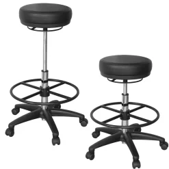 Arbeitshocker Livorno: Höhenverstellbar, Kunstleder-Sitzfläche, Kunststoff-Fußkreuz, drehbare Fußablage, 120 kg Belastbarkeit. ^ KADIMA DESIGN Online