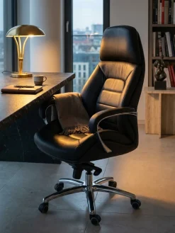 KADIMA DESIGN Chefsessel MIRON aus Leder, Multiblockwippmechanik, bis 120 kg, in 3 Farben verfügbar Schwarz Sale