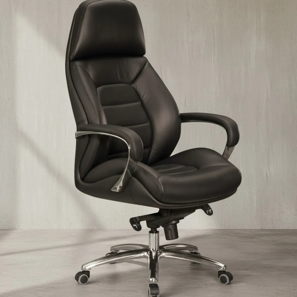 KADIMA DESIGN Chefsessel MIRON aus Leder, Multiblockwippmechanik, bis 120 kg, in 3 Farben verfügbar Schwarz Sale
