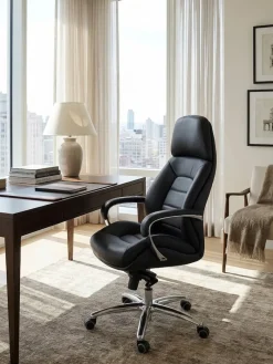 KADIMA DESIGN Chefsessel MIRON aus Leder, Multiblockwippmechanik, bis 120 kg, in 3 Farben verfügbar Schwarz Sale