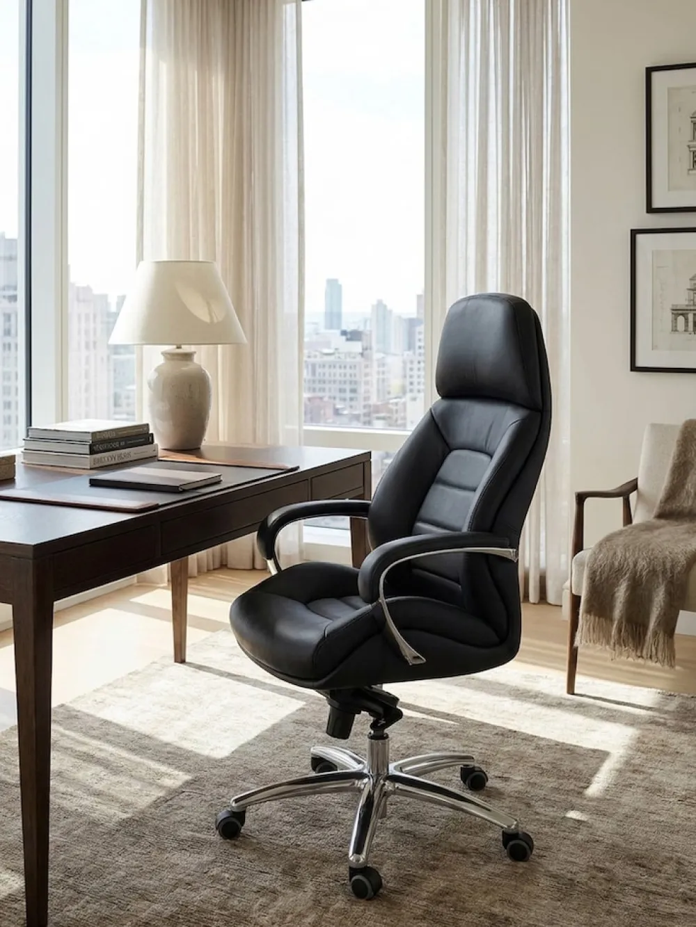 KADIMA DESIGN Chefsessel MIRON aus Leder, Multiblockwippmechanik, bis 120 kg, in 3 Farben verfügbar Schwarz Sale