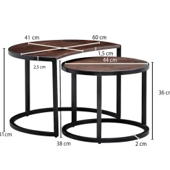 Couchtische ESINO Set: Industrial-Stil, Holz und Metall, handgefertigt, Anti-Rutsch-Noppen, 15 kg/10 kg Belastung ^ KADIMA DESIGN Online