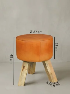 Country-Stil Sitzhocker, Ziegenleder, Holzgestell, 45 cm - Robust & Handgefertigt ^ KADIMA DESIGN Best