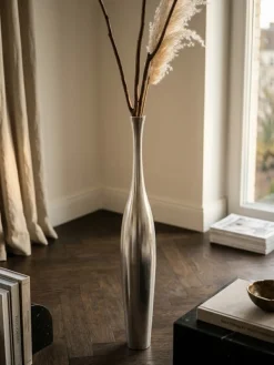 Elegante Aluminium Blumenvase - 100 cm, Silber, Zeitloses Design, Handgefertigt, ^ KADIMA DESIGN Hot