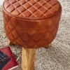 Extravaganter Sitzhocker mit Rautenmuster, Holz und Leder, 46 cm Höhe, Braun ^ KADIMA DESIGN Hot
