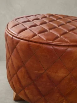 Extravaganter Sitzhocker mit Rautenmuster, Holz und Leder, 46 cm Höhe, Braun ^ KADIMA DESIGN Hot