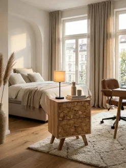 KADIMA DESIGN Handgefertigtes Nachtkästchen aus Massivholz, moderner Landhaus-Stil, 2 Schubladen Outlet