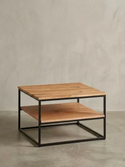 Industrial Couchtisch aus Akazienholz und Metallbeinen, Platzsparendes Design, Handgefertigt, Zwei Ablageflächen ^ KADIMA DESIGN Discount