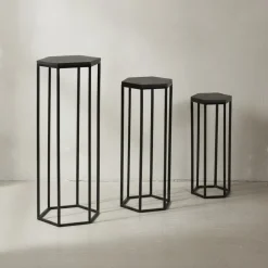 KADIMA DESIGN Massivholz und Metall Beistelltische, 3 Hexagon Tische, Modernes Design Clearance