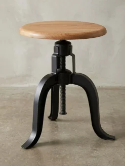 Rustikaler Industrial-Drehhocker aus Akazienholz und Eisen, höhenverstellbare Sitzfläche ^ KADIMA DESIGN Sale