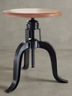 Rustikaler Industrial-Drehhocker aus Akazienholz und Eisen, höhenverstellbare Sitzfläche ^ KADIMA DESIGN Sale